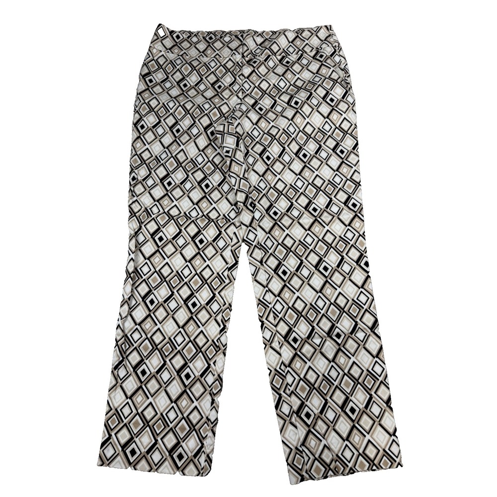 LOFT Womens Casual Cropped Pants Size 6 Black White Tan Geometric Print Preppy